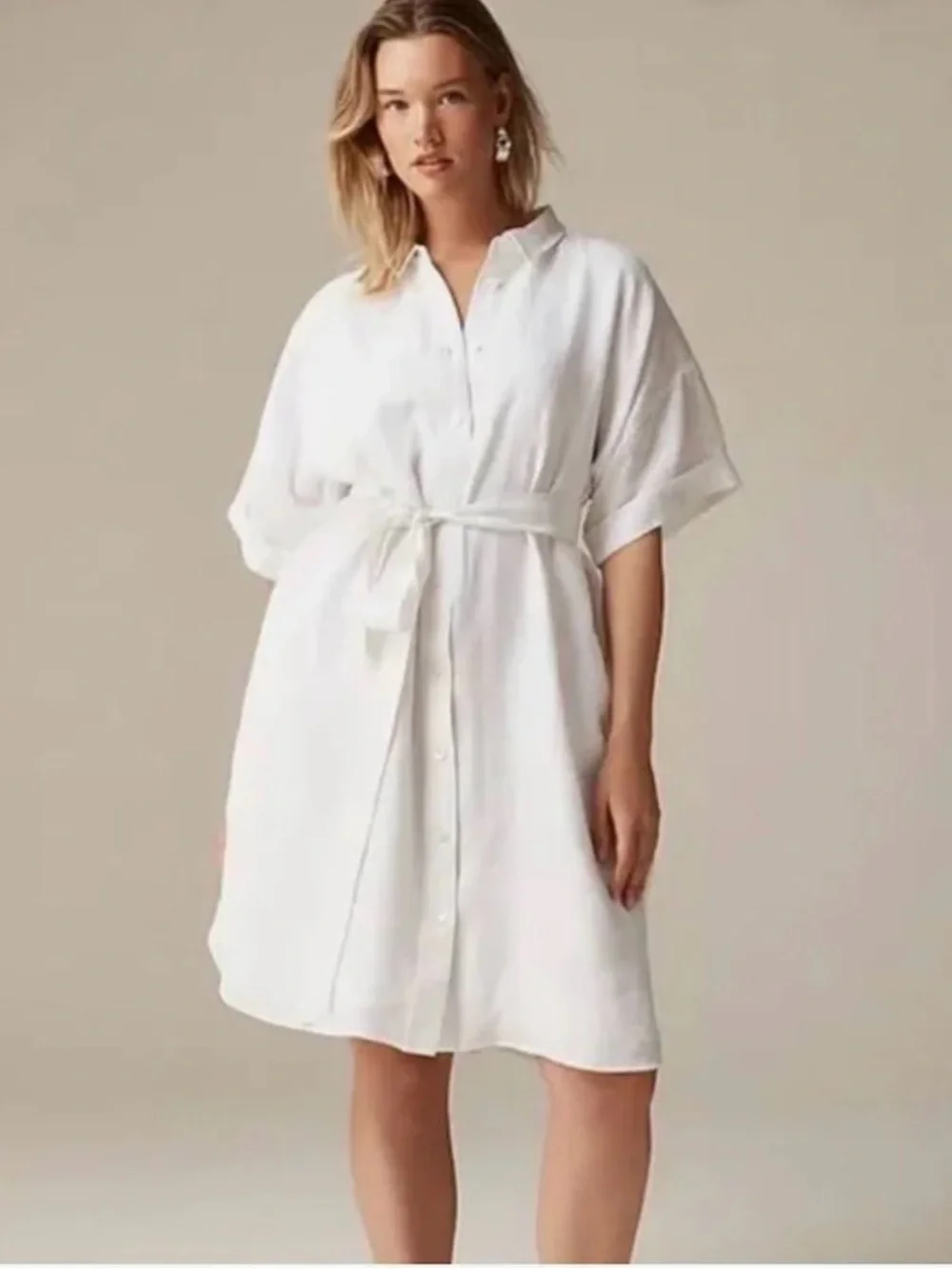 NWT JCrew White Linen Capitaine Shirtdress